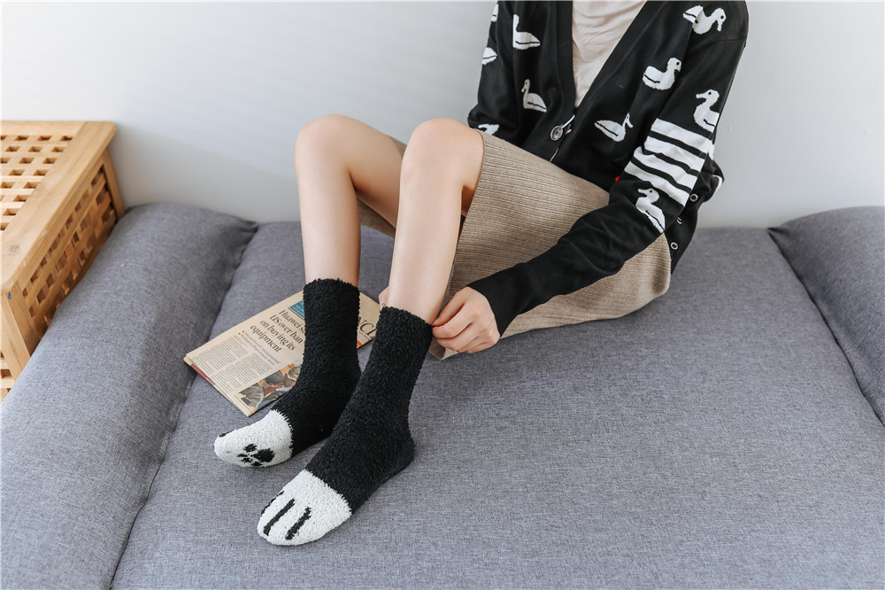 Coral Cashmere Socks Women Socks Home Is Sprouting Cat